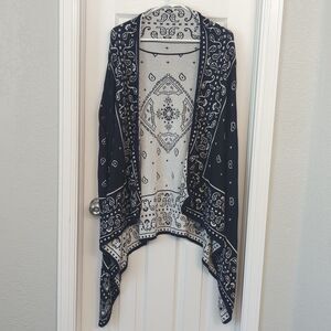 H&M Navy Blue and White Paisley boho Long Duster Cardigan